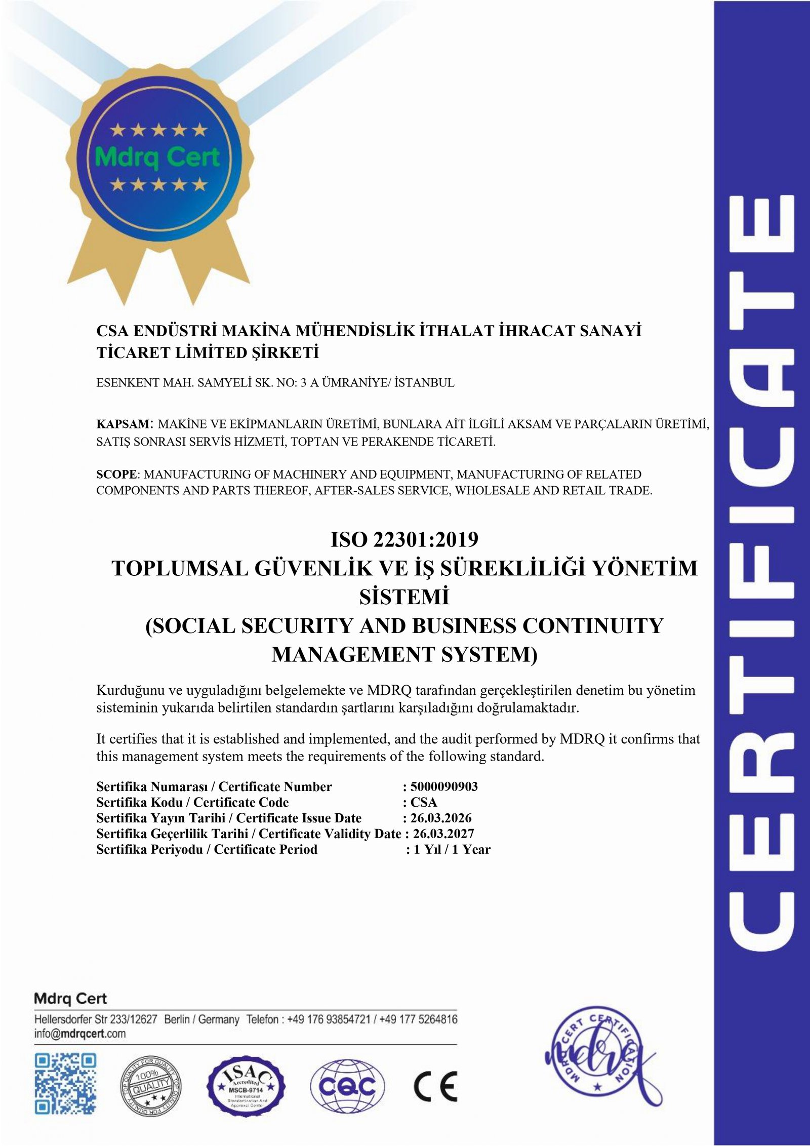 CSA_ENDÜSTRİ_ISO 22301